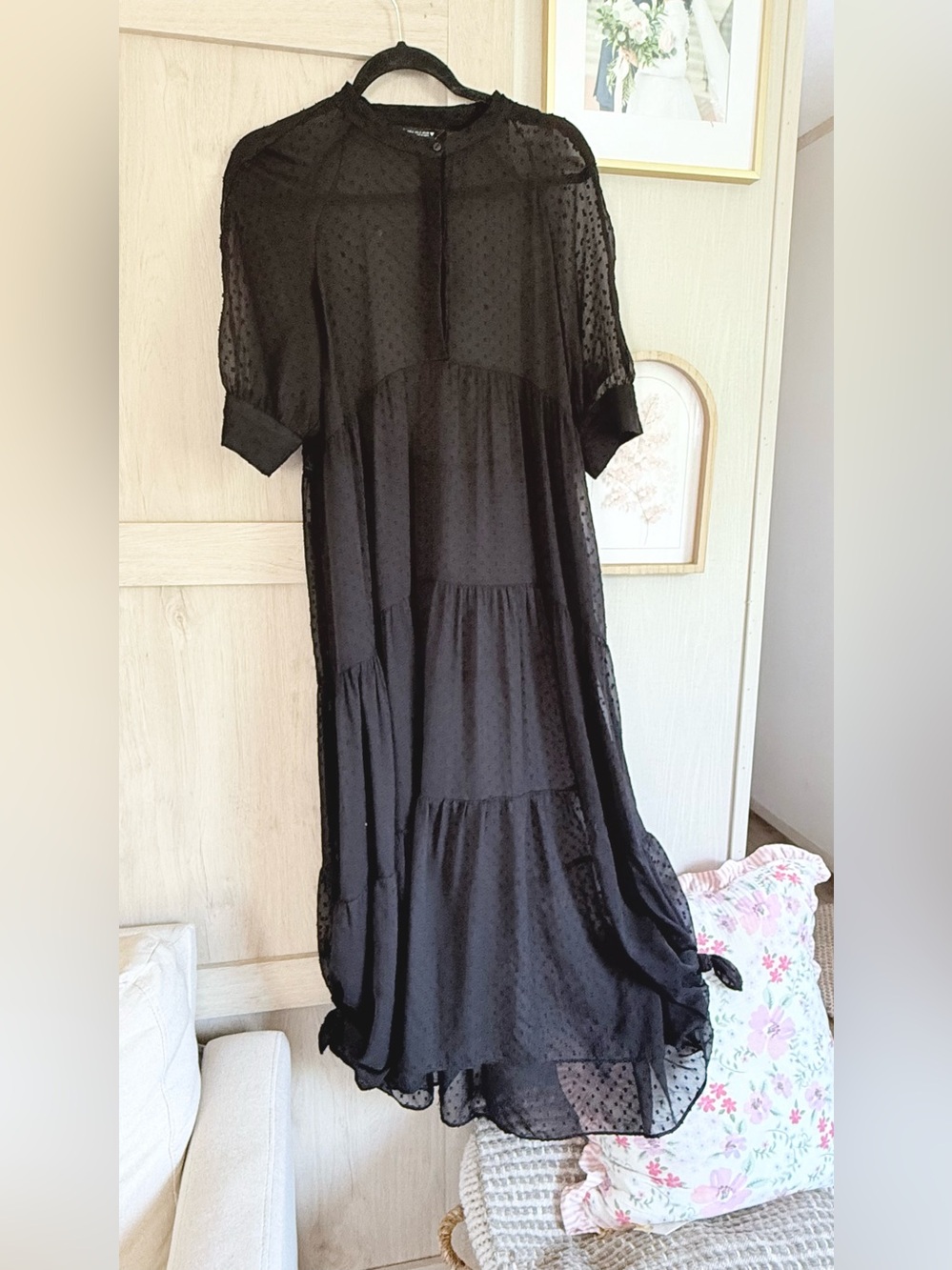 Zara Black Swiss Dot Tiered Midi Dress - Classic Women’s Dress